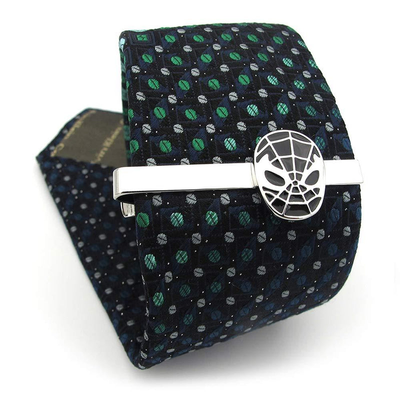Spider-Man Tie Clip Silver Black Superhero Image On Tie