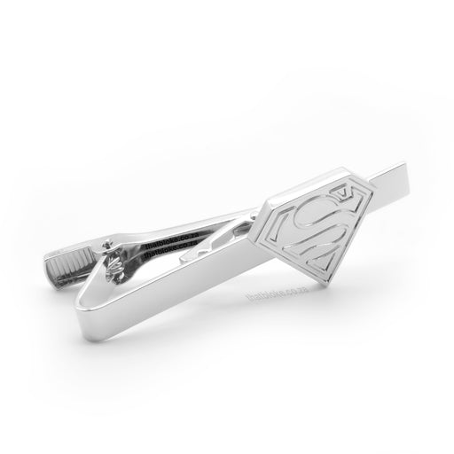 Flat Outlined Superman Tie Clip Silver Front View