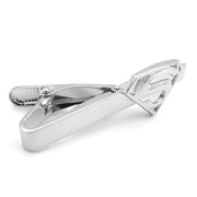 Embossed Silver Superman Tie Clip Superhero Front View