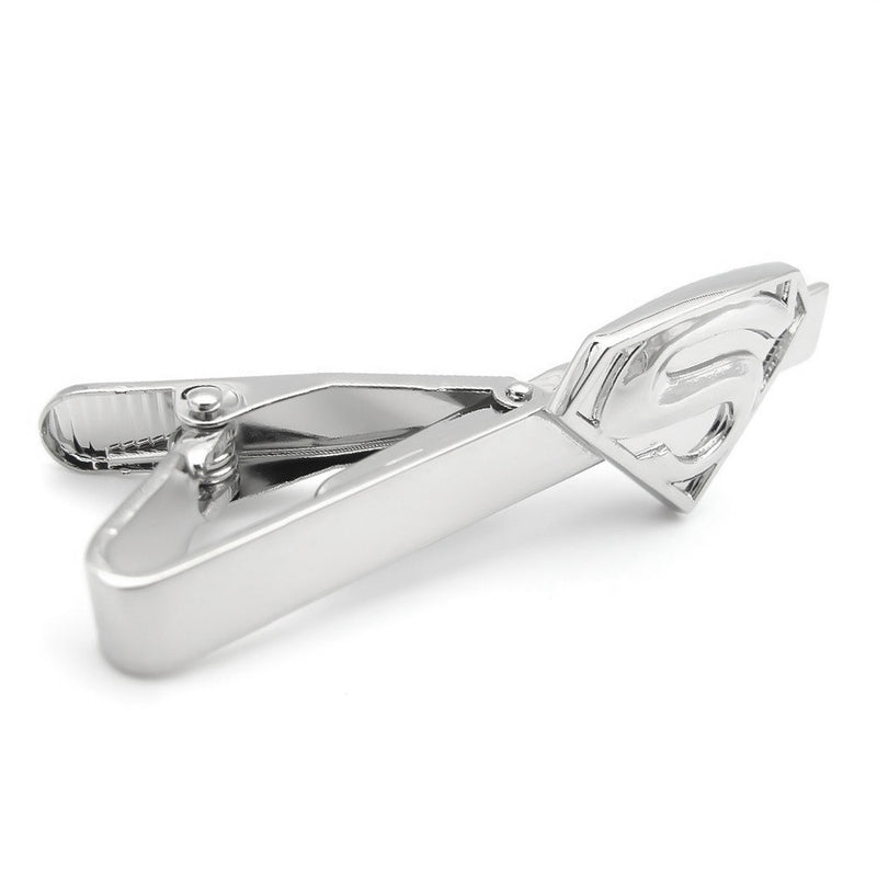 Embossed Silver Superman Tie Clip Superhero Front View