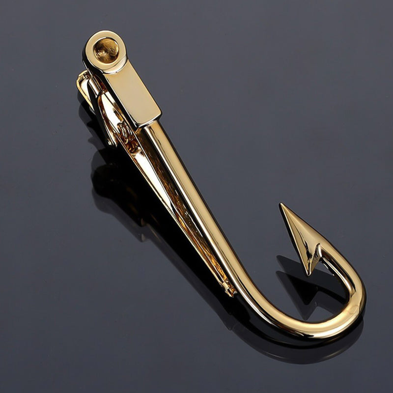 Fish Hook Tie Clip Gold For men Black Background