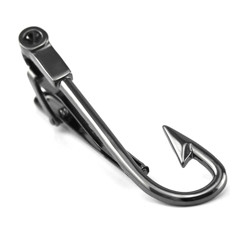 Fish Hook Tie Clip Gunmetal Black Top View