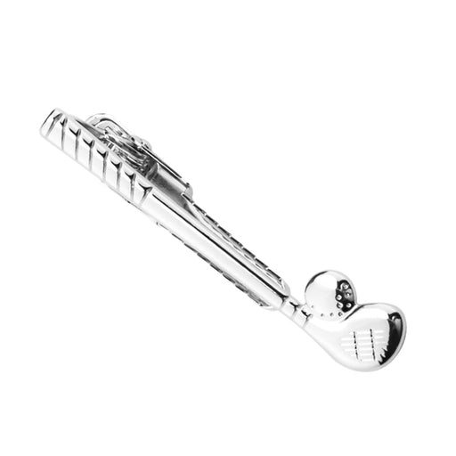 Ball and Golf Club Tie Clip Flat Silver Front View