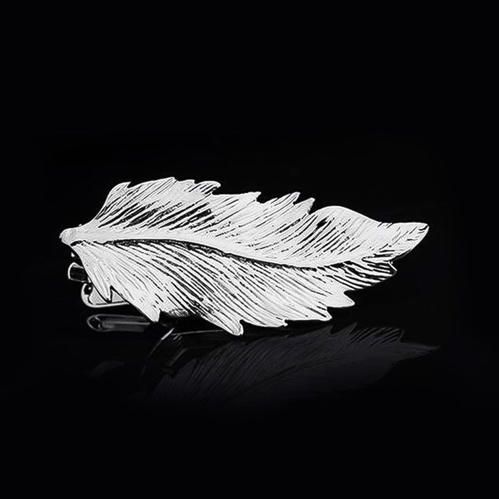Leaf Tie Clip Large Silver On Black