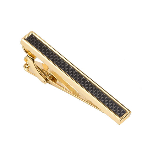 Gold Tie Clip With Black Patterned Centre For Men High Quality Top View