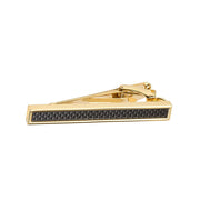 Gold Tie Clip With Black Patterned Centre For Men High Quality Front View