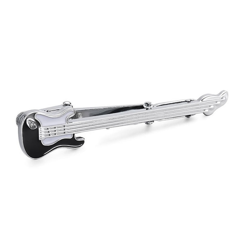 Electric Guitar Tie Clip Silver And Black Front Image