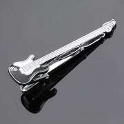 Electric Guitar Tie Clip Silver And Black Top View