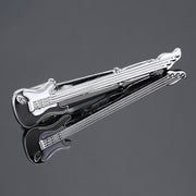 Electric Guitar Tie Clip Silver And Black Front View