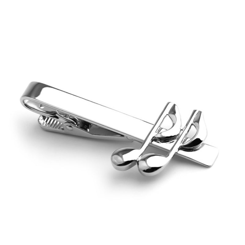 Double Quaver Music Note Tie Clip Silver Top View