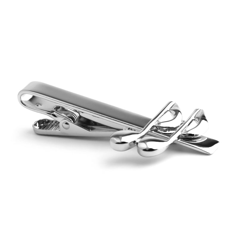 Double Quaver Music Note Tie Clip Silver Side View
