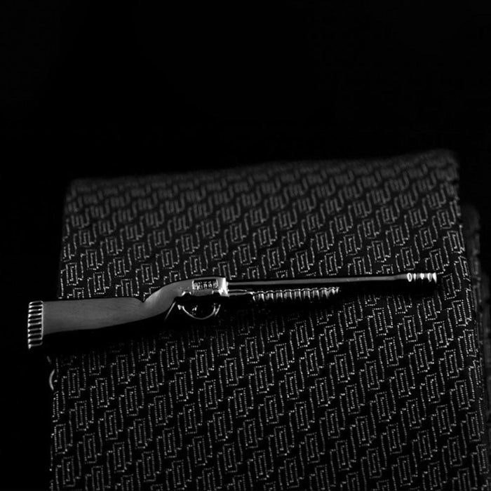 Rifle Gun Tie Clip Gunmetal Black On Tie