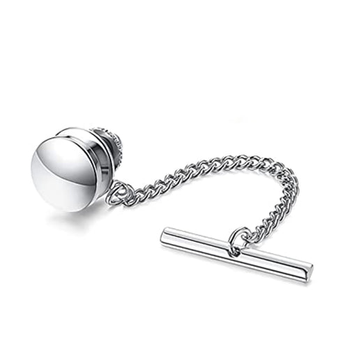 Tie Tack Round Silver With Chain Front