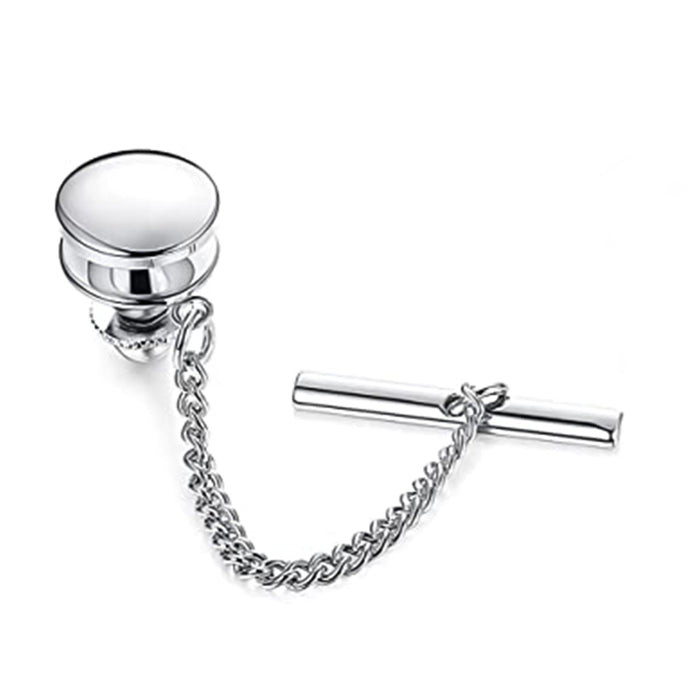 Tie Tack Round Silver With Chain Top