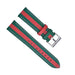 20mm Watch Strap Green with Red Racing Stripe Genuine Leather Top View