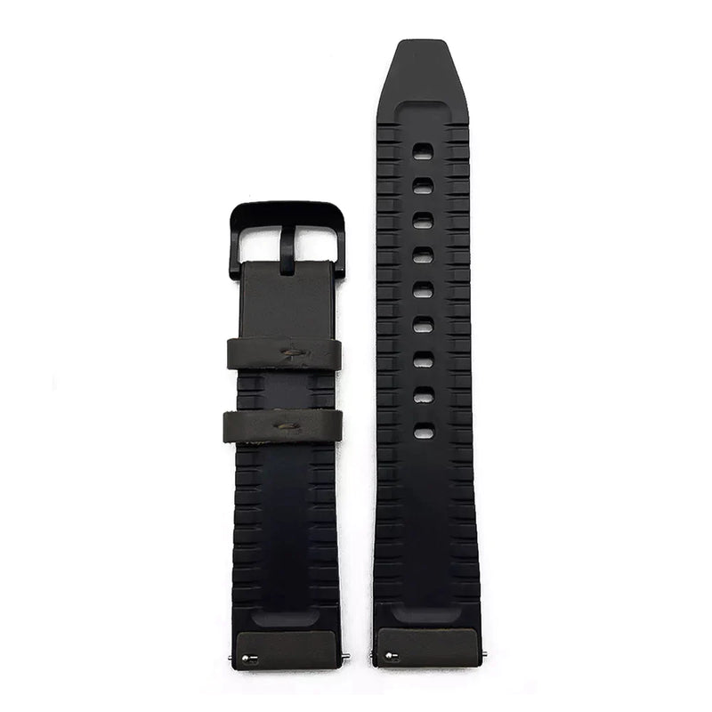 22mm Watch Strap Hybrid Sport Black Genuine Leather and Silicone Bottom View