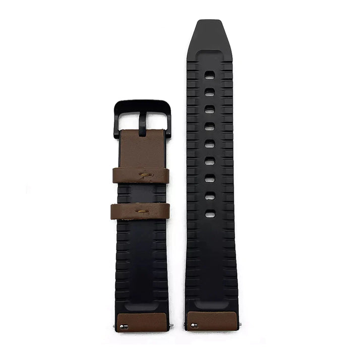 22mm Watch Strap Hybrid Sport Dark Brown Genuine Leather & Silicone Bottom View