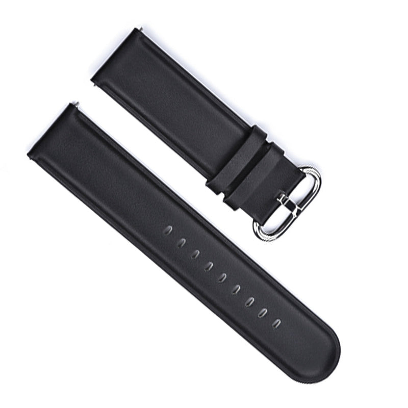 20mm Watch Strap Round Edge Black Genuine Leather Top View
