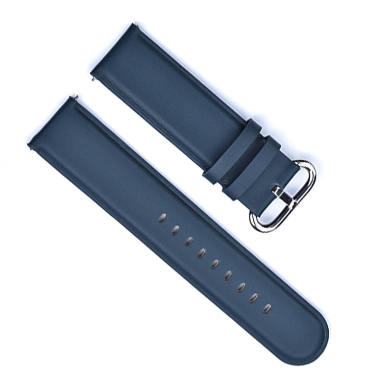20mm Watch Strap Round Edge Navy Blue Genuine Leather Top View