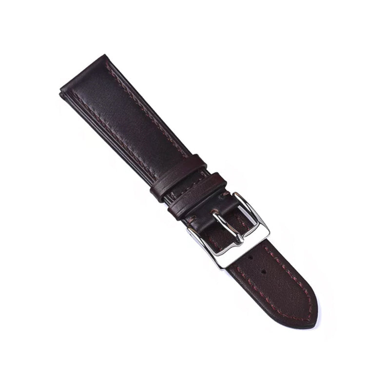 18mm Watch Strap Oil Waxed Dark Brown Genuine Leather Front View