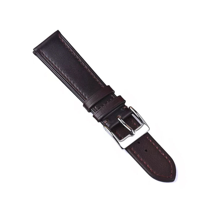 20mm Watch Strap Oil Waxed Dark Brown Genuine Leather Front View