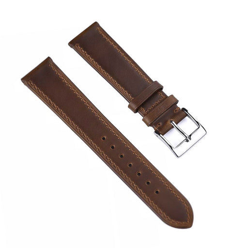 22mm Watch Strap Pecan-nut Brown Oil Waxed Genuine Leather Top View