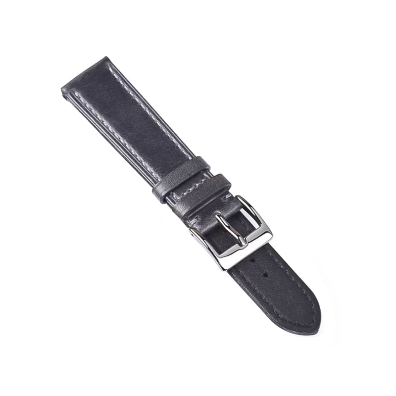 22mm Watch Strap Dark Grey Oil Waxed Genuine Leather Front View