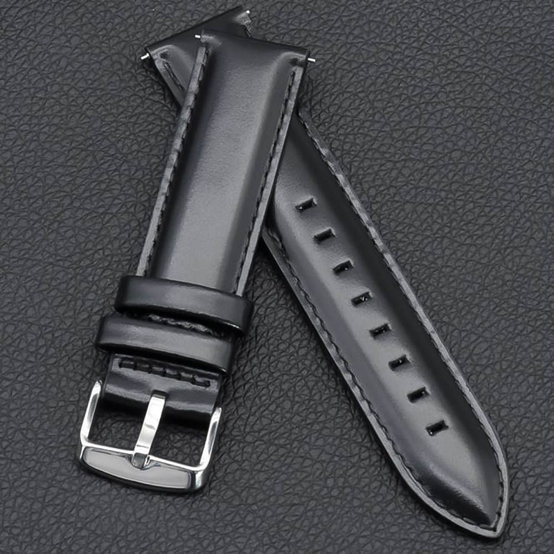14mm Watch Strap Padointa Padded Genuine Leather Black Smooth Display