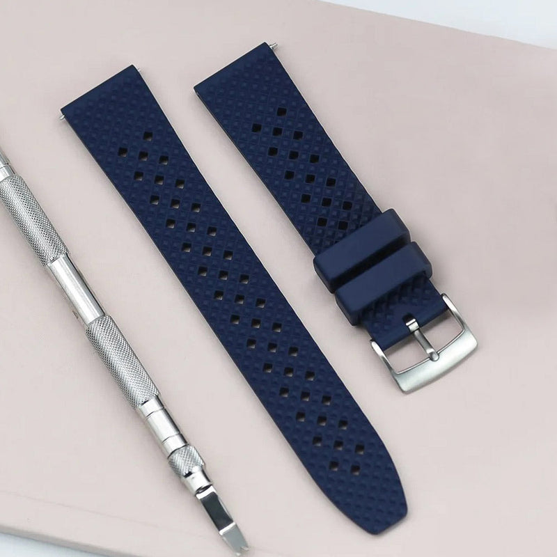 Watch Strap 20mm Navy Blue Frustuma FKM Rubber Display Front