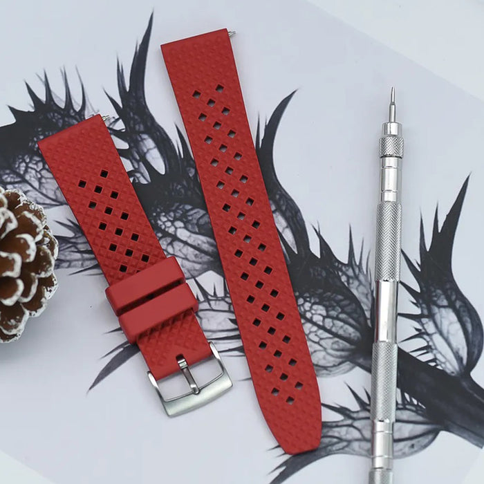 22mm Watch Strap FKM Rubber Frustuma Red Display