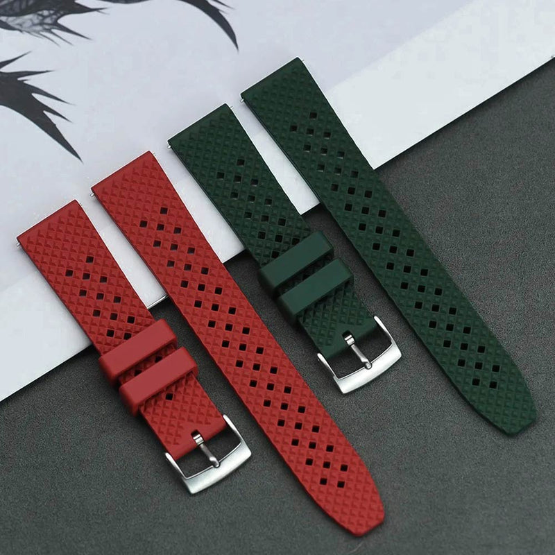 22mm Watch Strap FKM Rubber Frustuma Dark Green Display