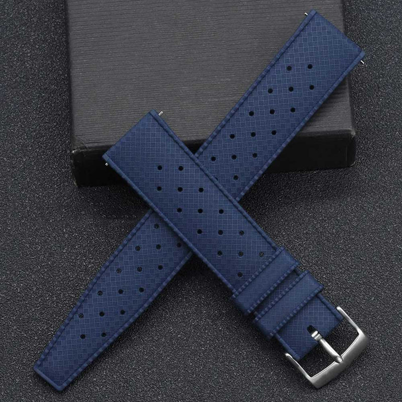 22mm Watch Strap FKM Rubber Tropicana Navy Blue Display