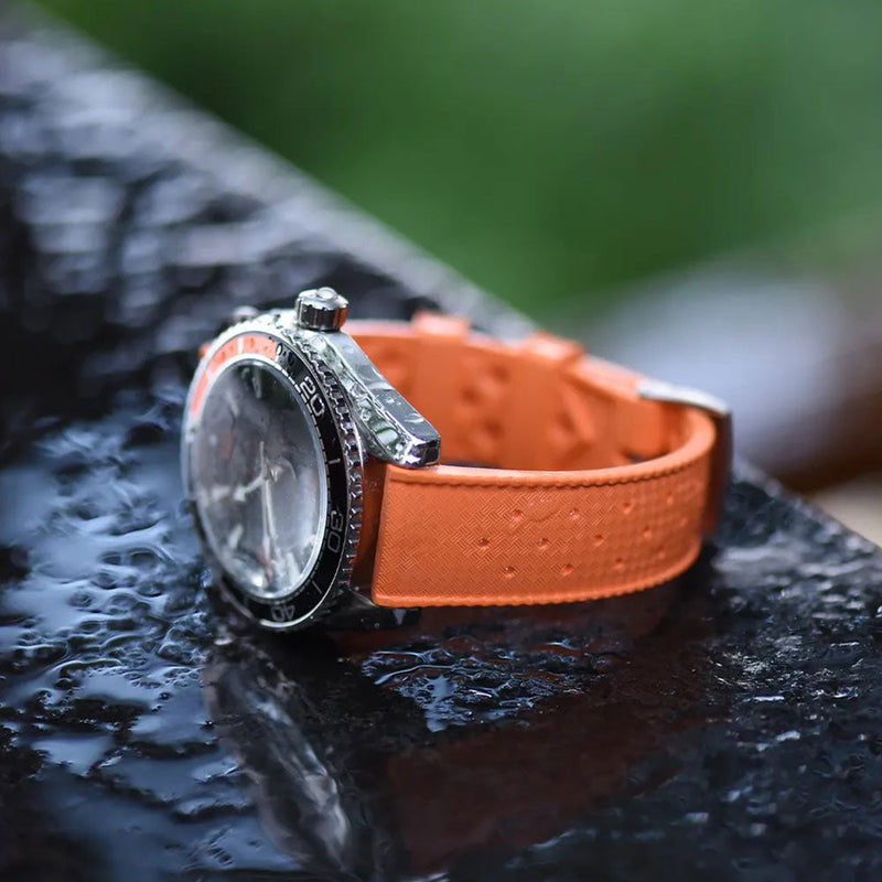 Watch Strap 20mm Orange Tropicana FKM Rubber Display View On Watch