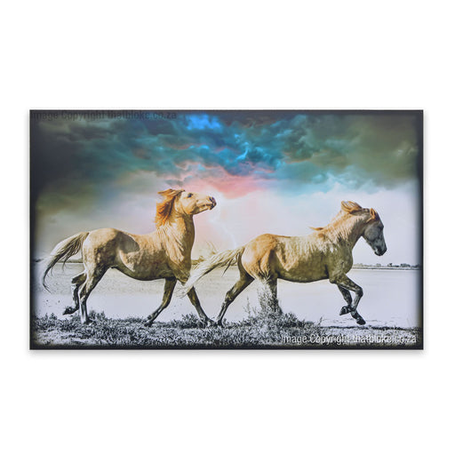 Large Running In Thunderstorm Horses Wood Sign Animal Print For Wall