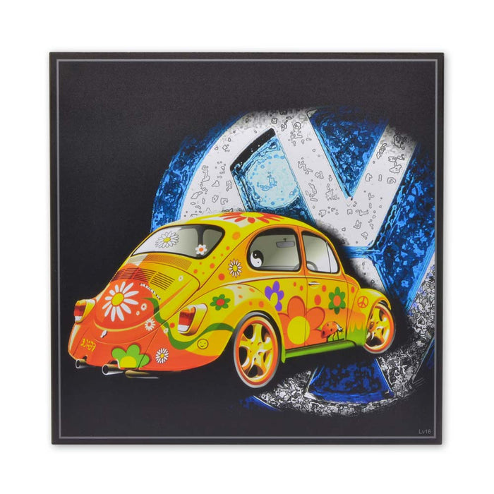 VW Beetle Hippie Movement Design Wood Block Print 